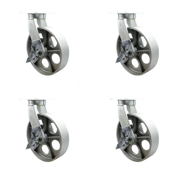 Service Caster 10'' Extra Heavy Duty Semi Steel Cast Iron Caster Set 4 Brakes 2 Swivel Locks, 4PK CRAN-KP92S1030-SSR-SLB-BSL-2-SLB-2 - main
